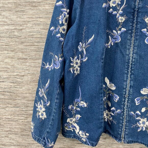Denim & Co. Embroidered Floral Zip-Up Blue Jean Long sleeve Jacket X-Large - Picture 5 of 10